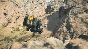 Sam rappelling down a cliff in Death Stranding 2.