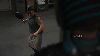 Sam holding a fying pan in Death Stranding 2.