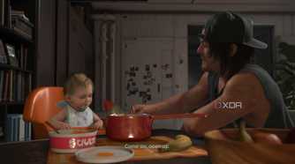 Sam and Lou having breakfast in Death Stranding 2.