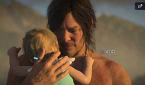 Sam holding Lou on the beach in Death Stranding 2.