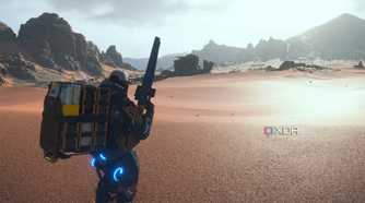 Sam holding a sniper rifle in the desert in Death Stranding 2.