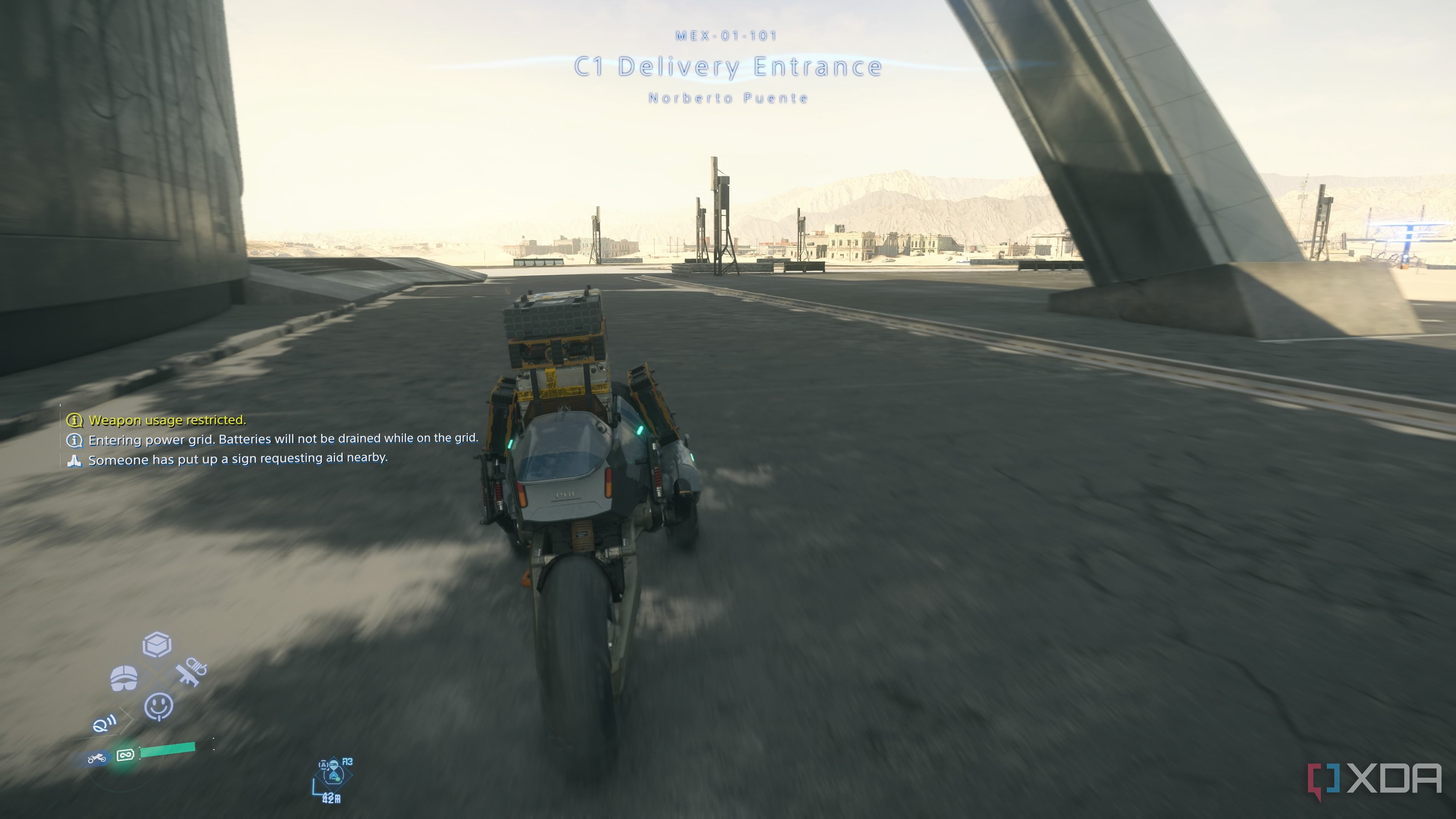 Sam riding a trike in Death Stranding 2.