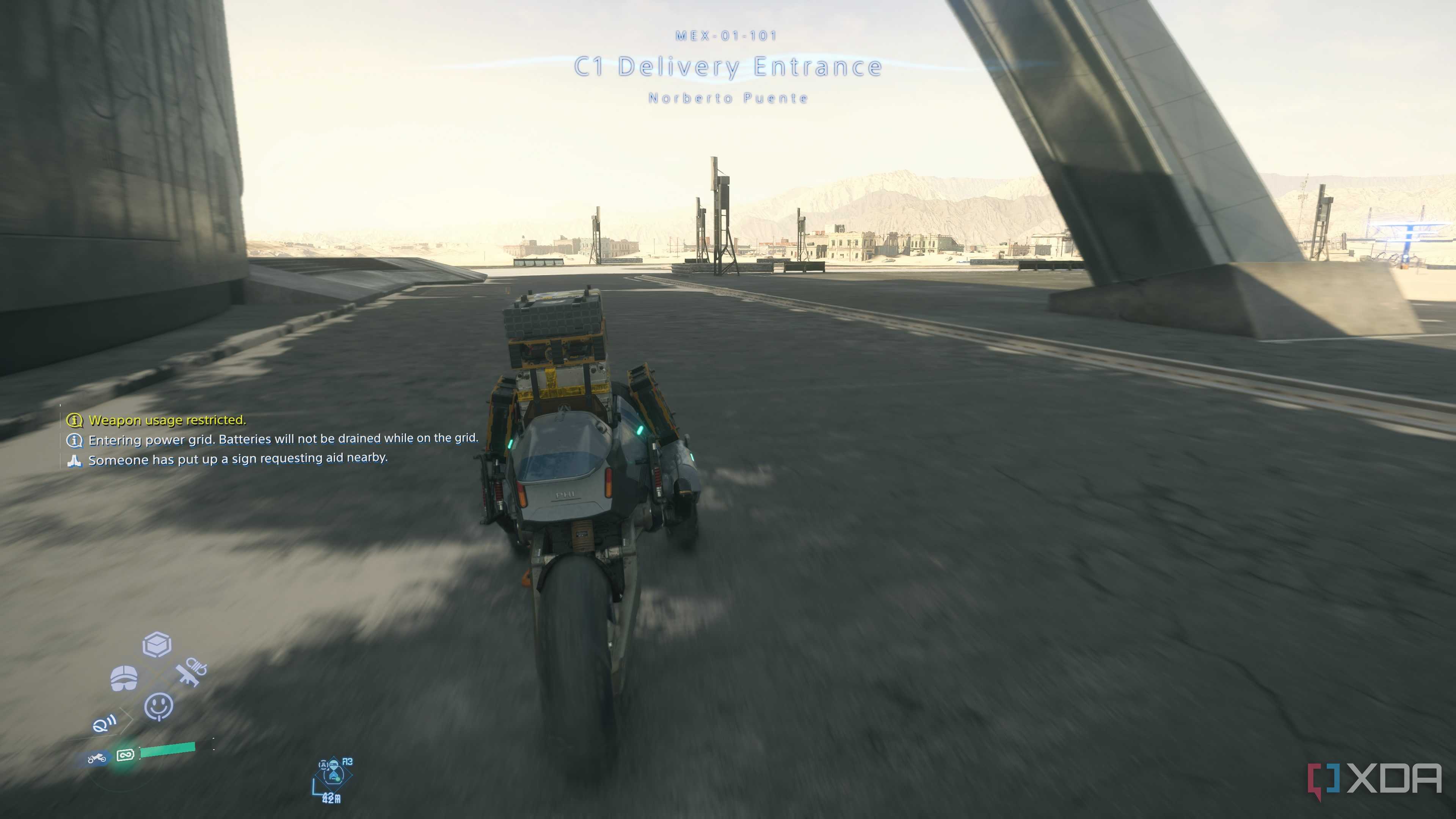 Sam riding a trike in Death Stranding 2.