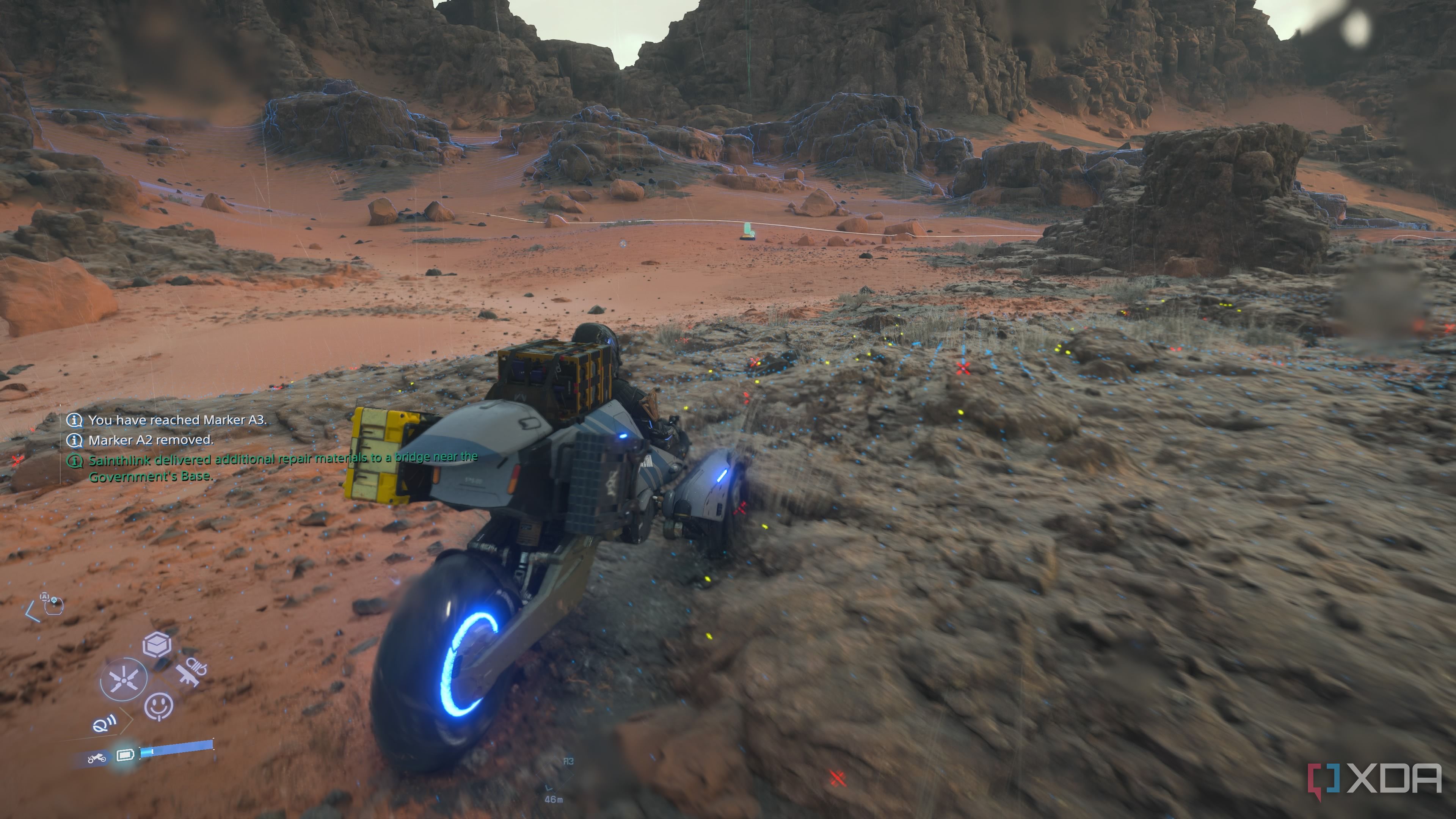Sam riding a trike in Death Stranding 2.