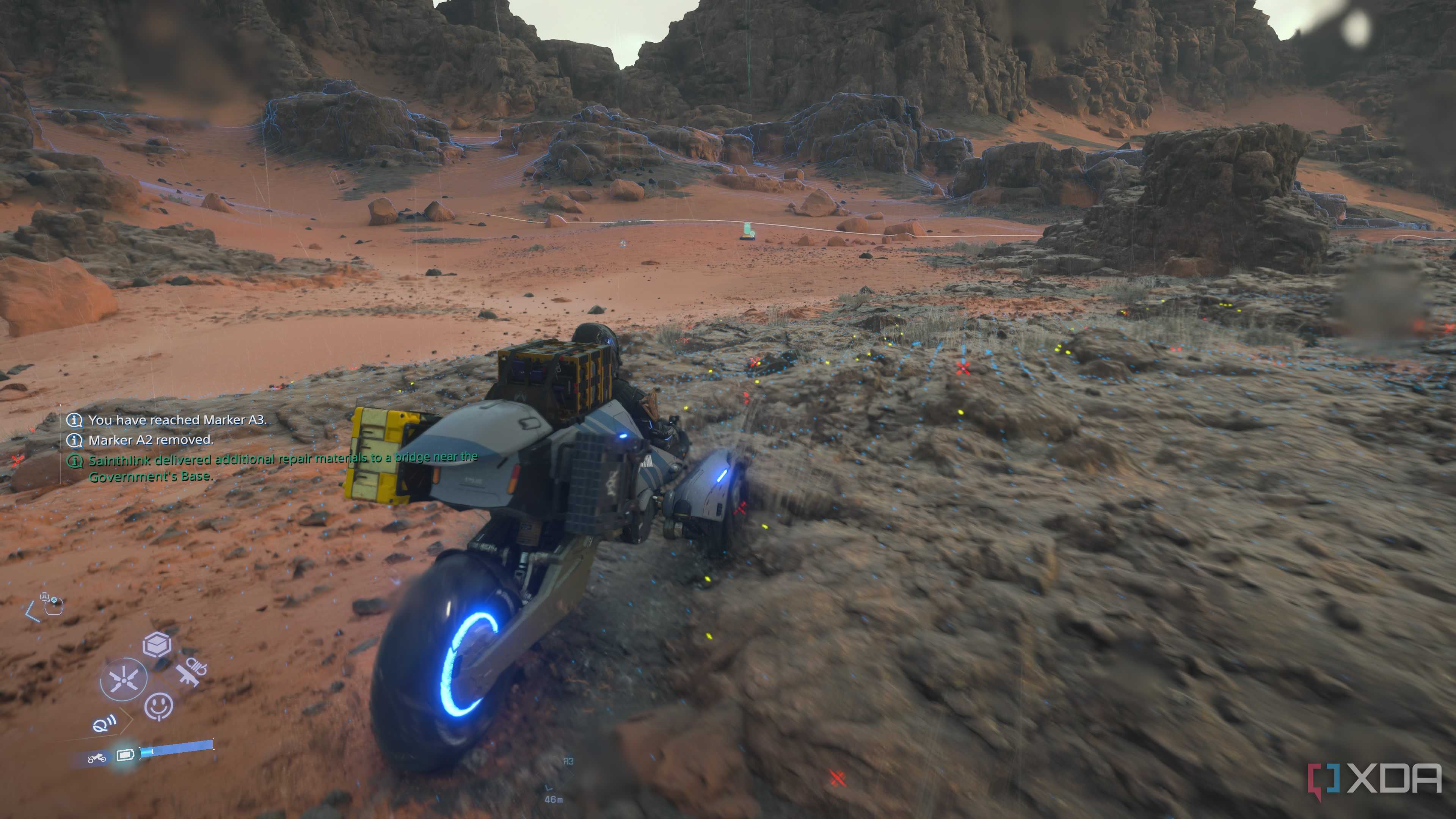 Sam riding a trike in Death Stranding 2.