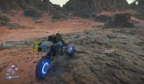 Sam riding a trike in Death Stranding 2.