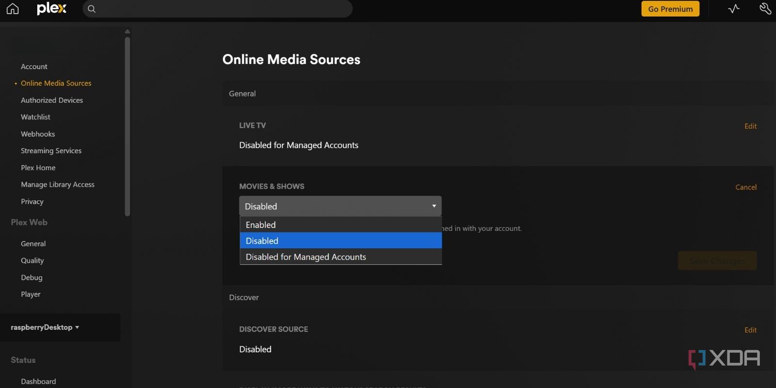 screenshot of disabling plex promotional content home page