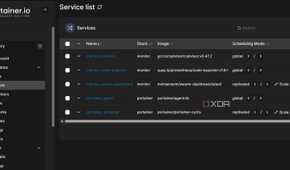 screenshot of docker portainer create service list