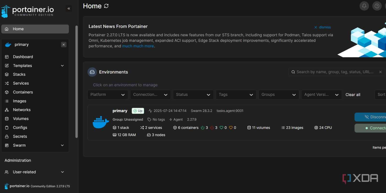 screenshot of docker portainer home
