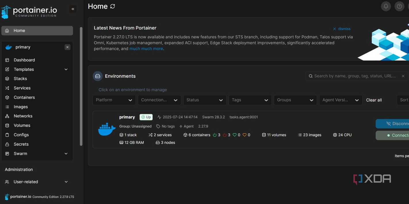 screenshot of docker portainer home