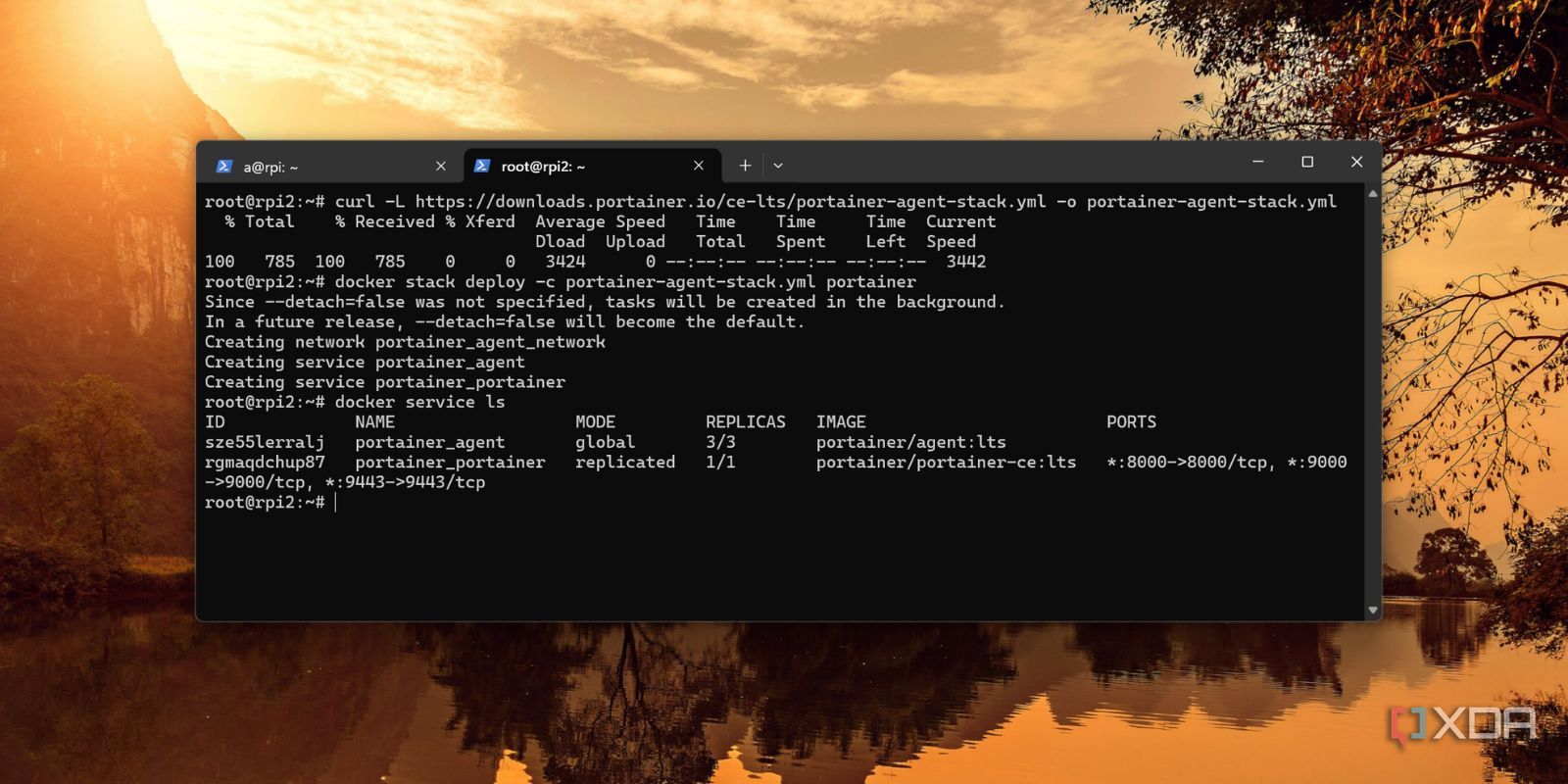 screenshot of docker portainer installed