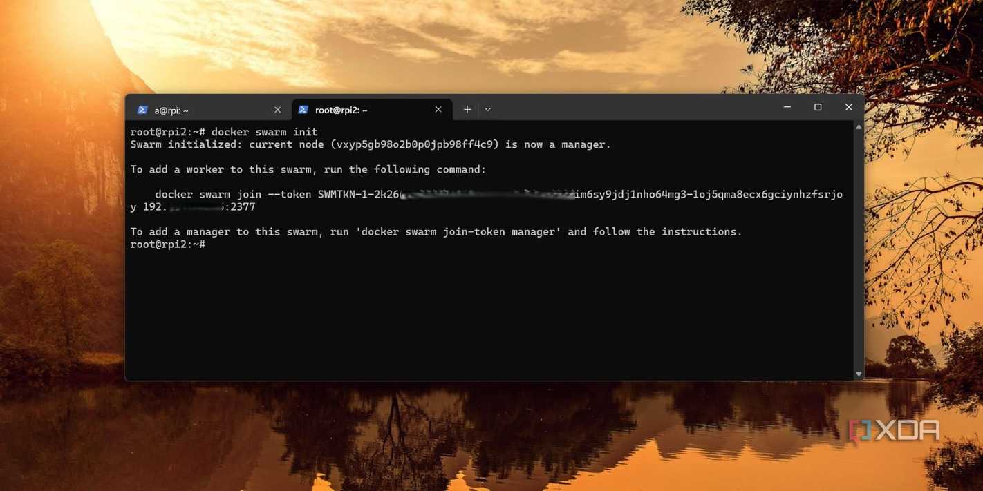 screenshot of docker swarm initialization