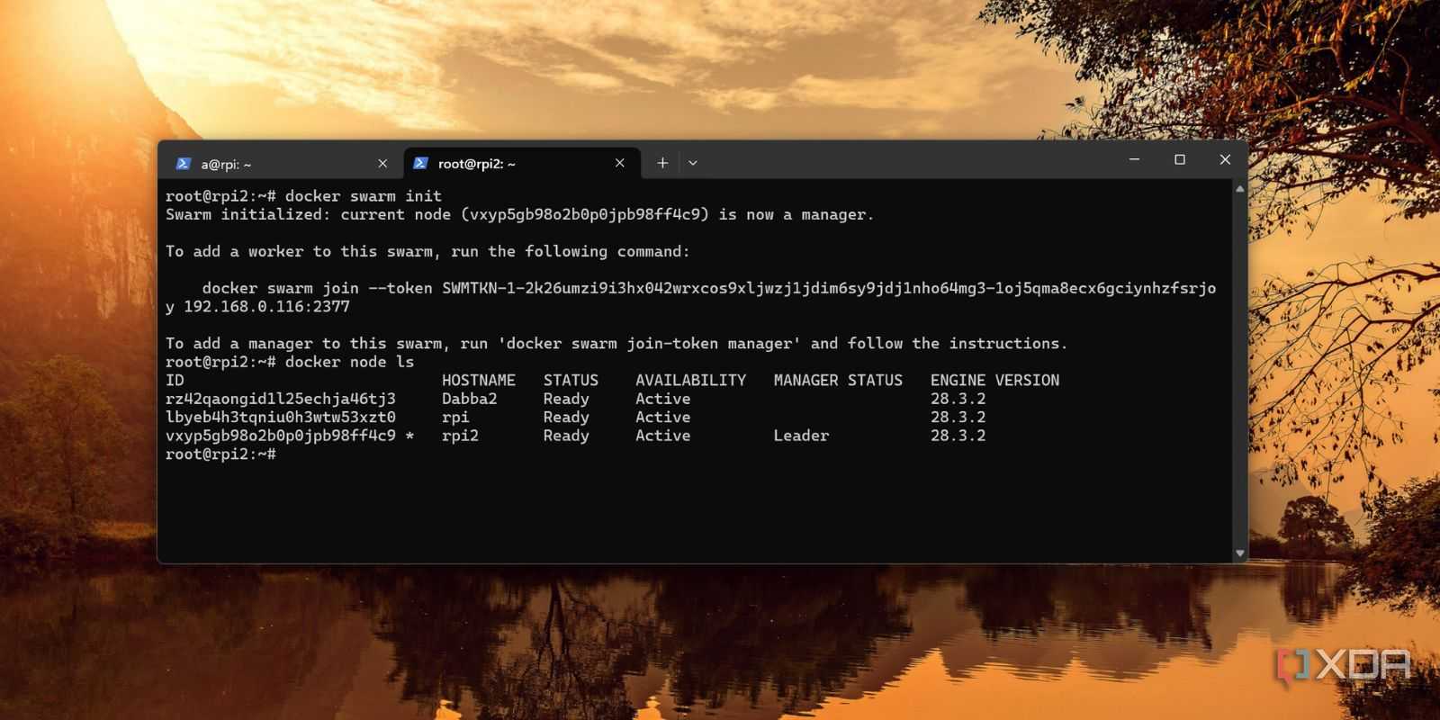 screenshot of docker swarm node list