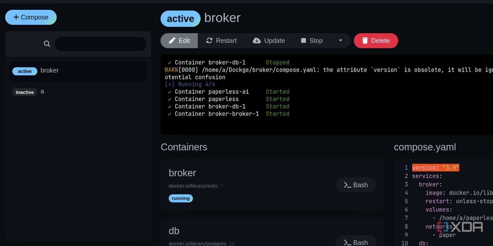 screenshot of dockge creating paperless ngx ai stack