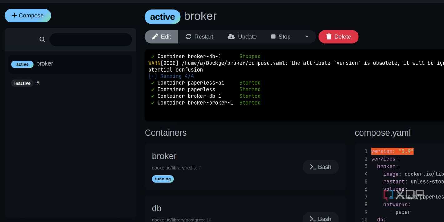 screenshot of dockge creating paperless ngx ai stack