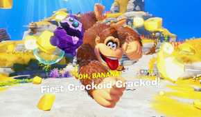 A screenshot of DK finding a Banandium Gem in Donkey Kong Bananza