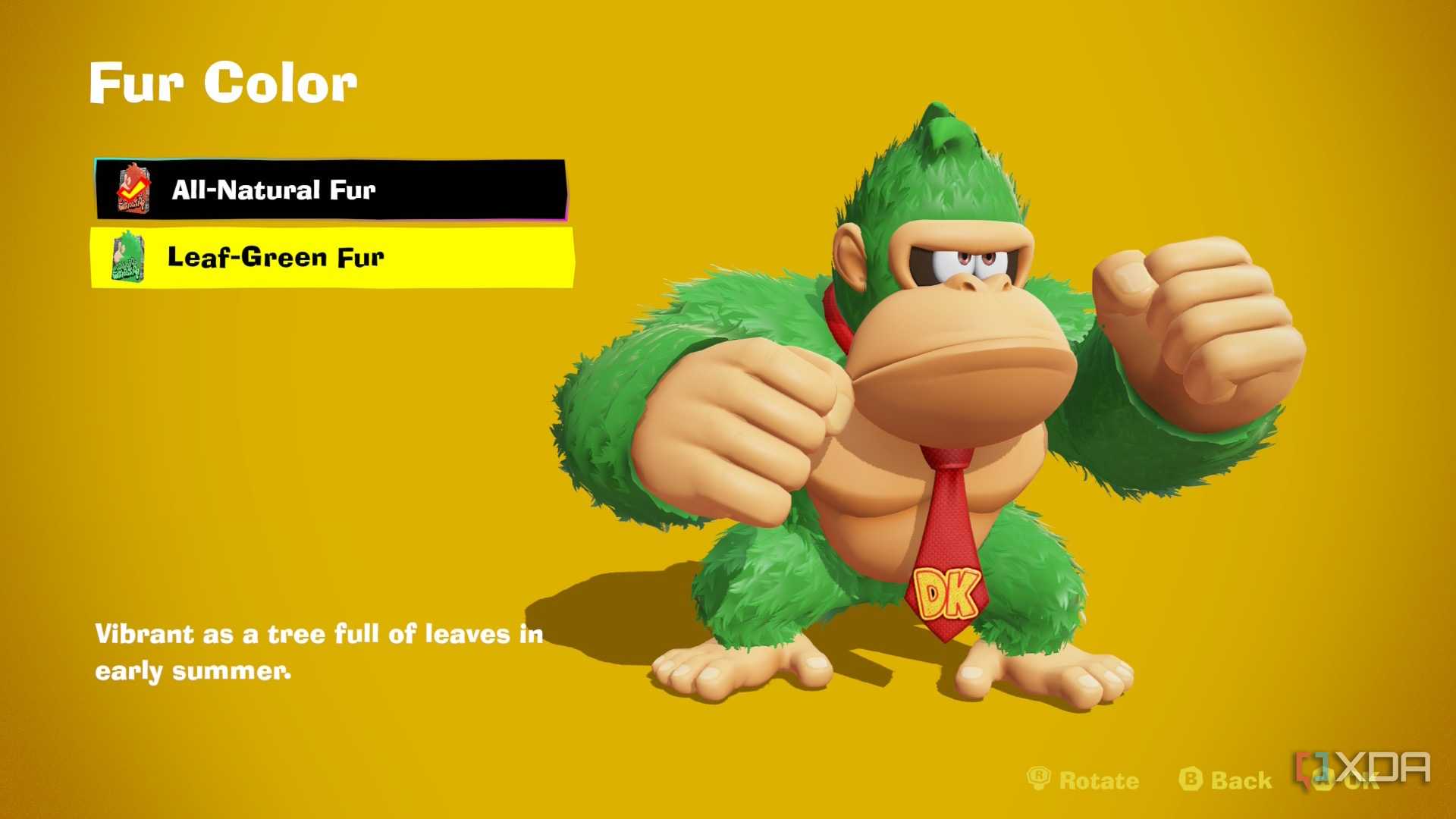 A screenshot of the appearance screen in Donkey Kong Bananza