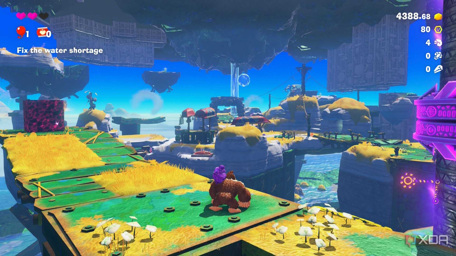 A screenshot of DK exploring a new location in Donkey Kong Bananza