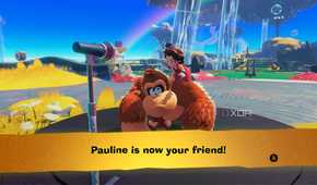 A screenshot of DK and Pauline teaming up for the first time in Donkey Kong Bananza