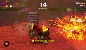 A screenshot of DK fighting in Bananza Form in Donkey Kong Bananza