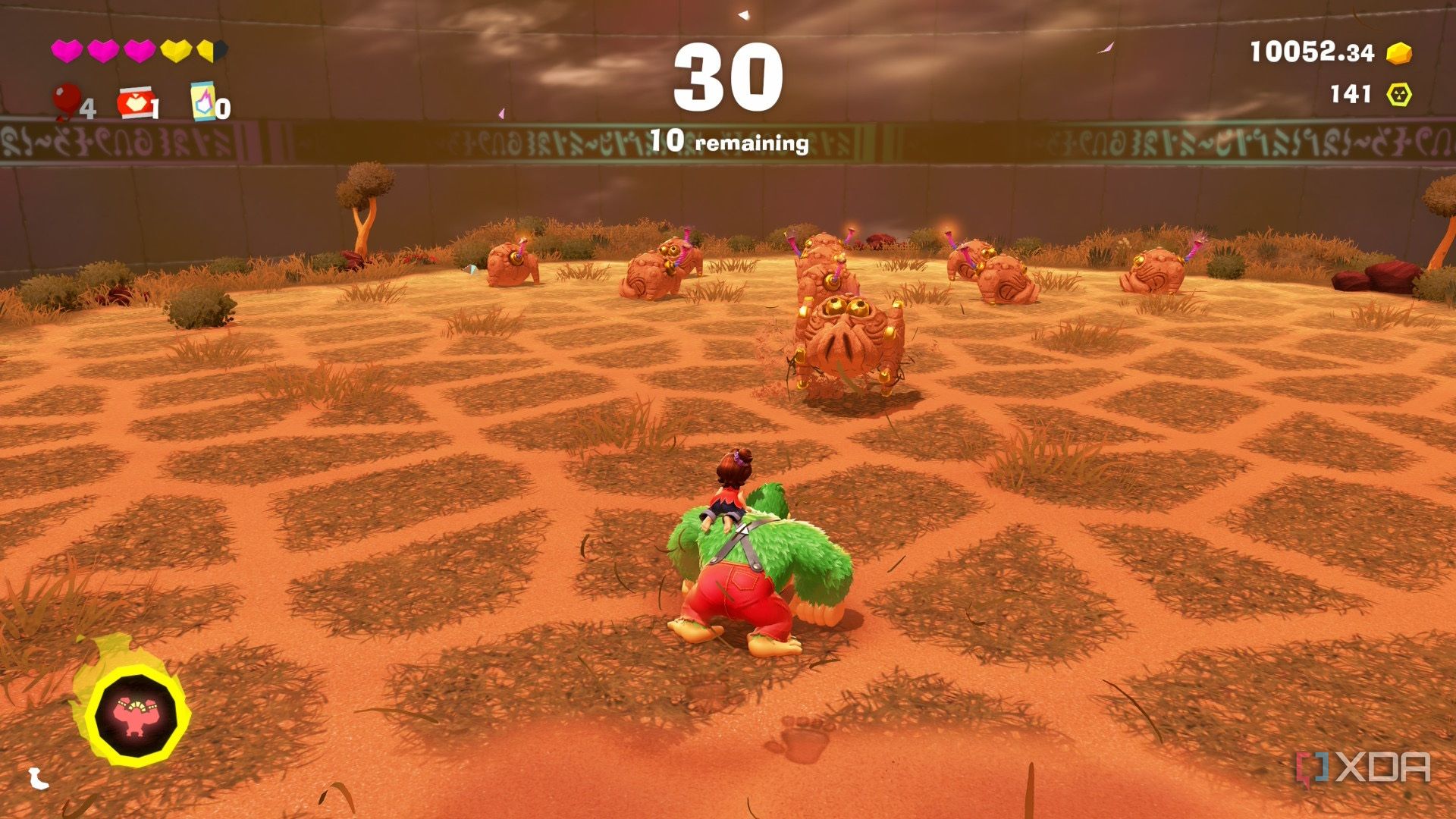 A screenshot of a challenge room in Donkey Kong Bananza