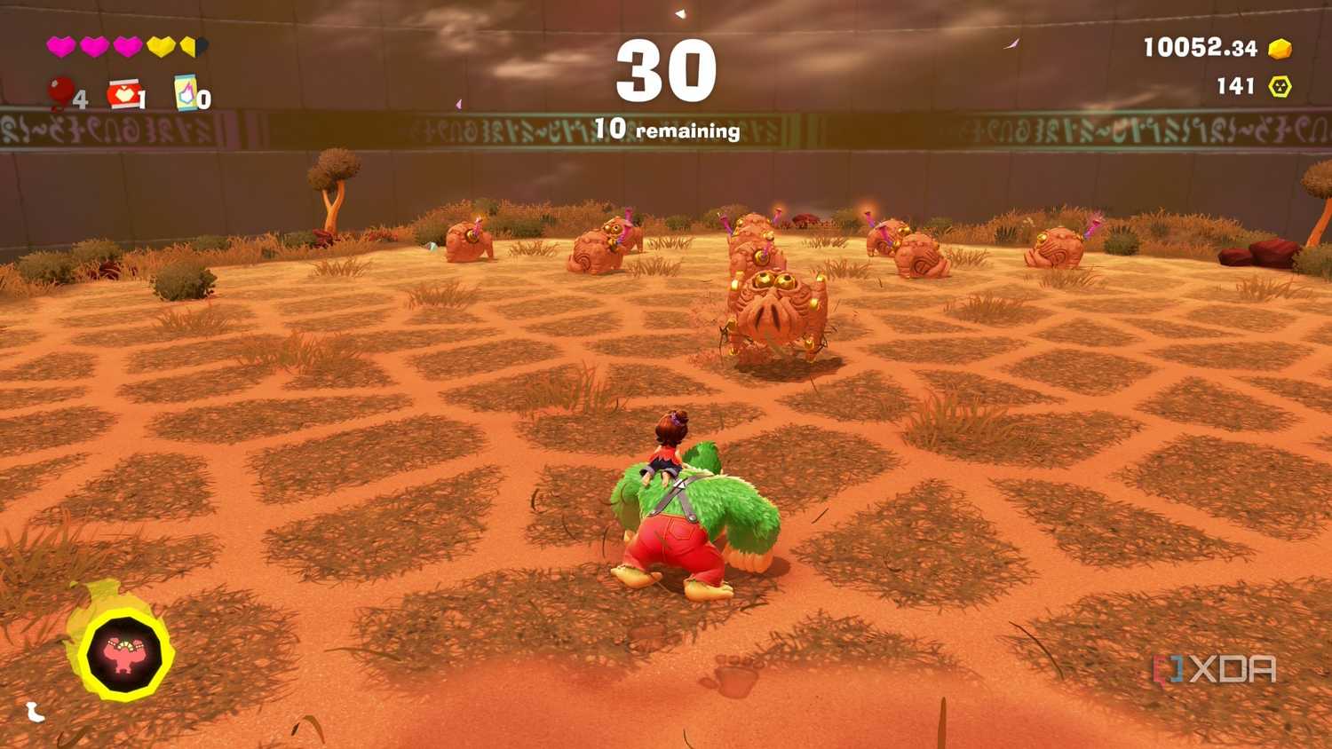 A screenshot of a challenge room in Donkey Kong Bananza
