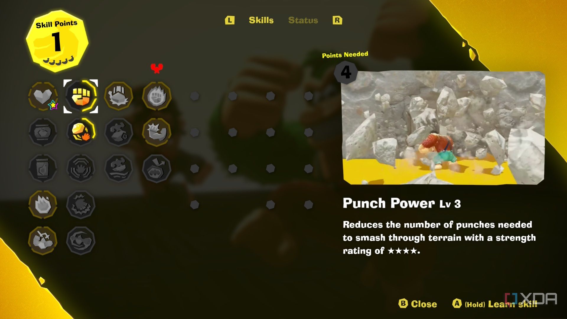 A screenshot of the skill tree in Donkey Kong Bananza