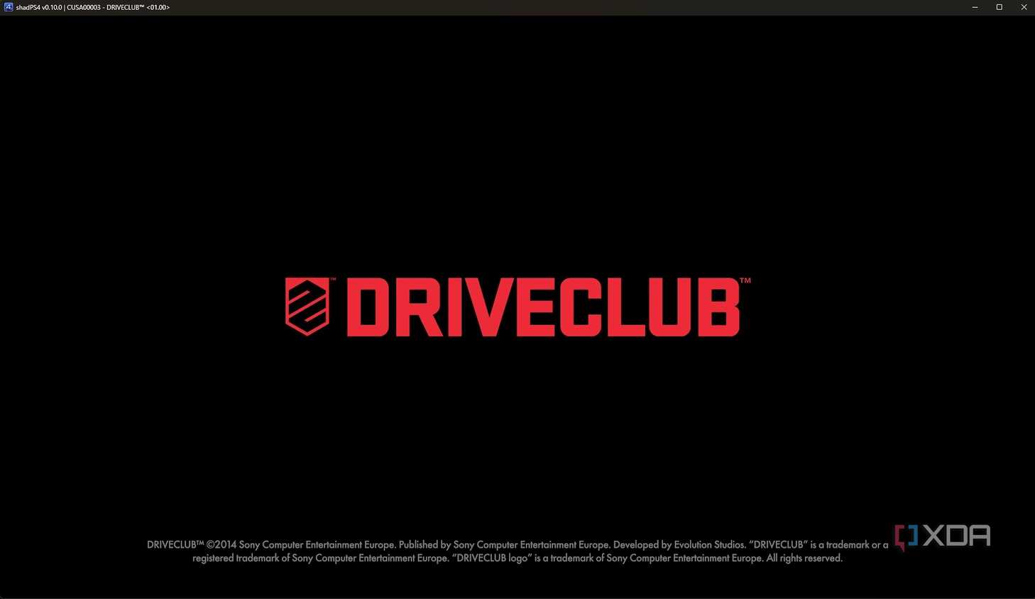 Driveclub's splash screen running on PC via ShadPS4.