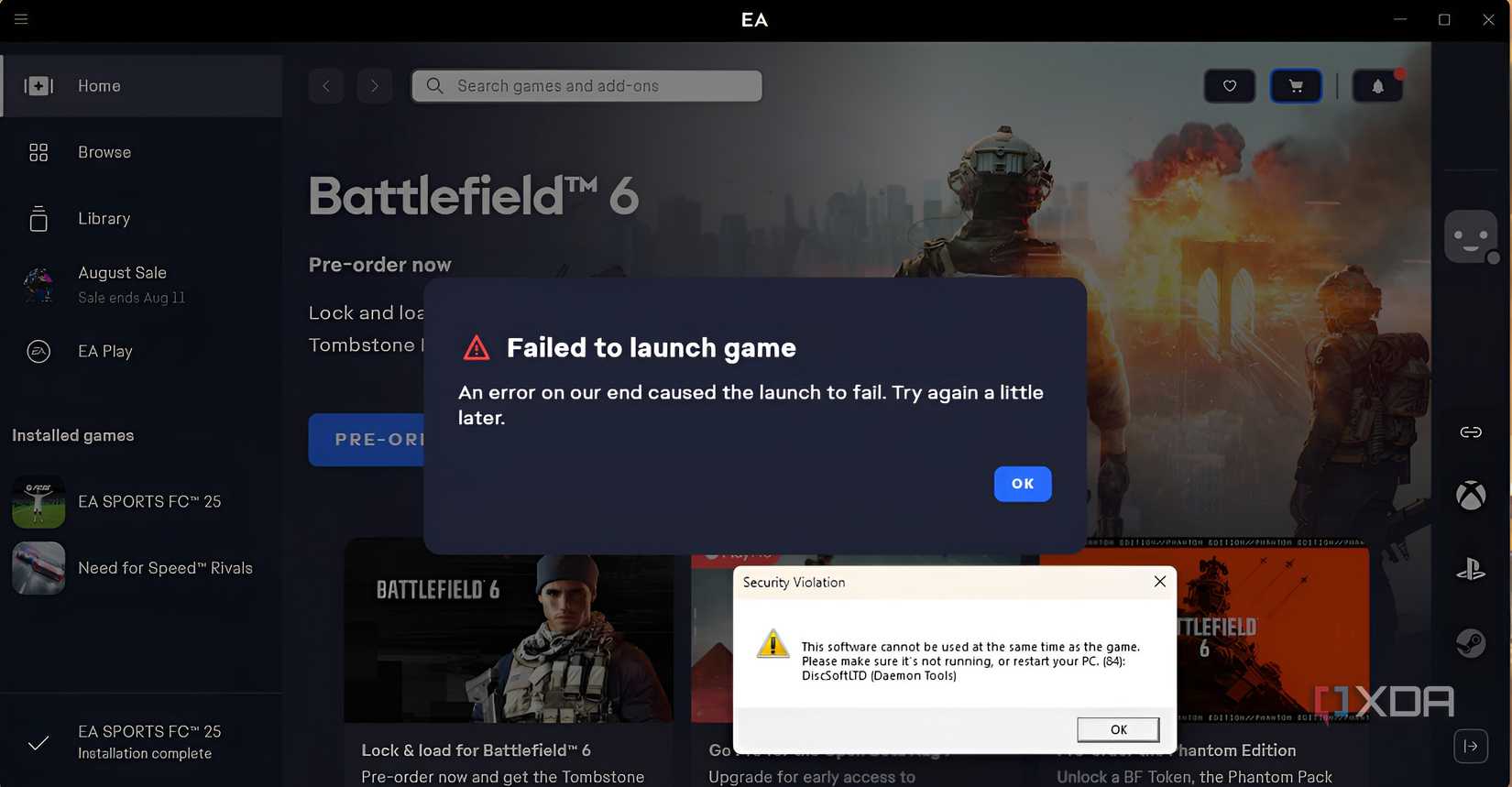 EA app failing to launch FC 25.