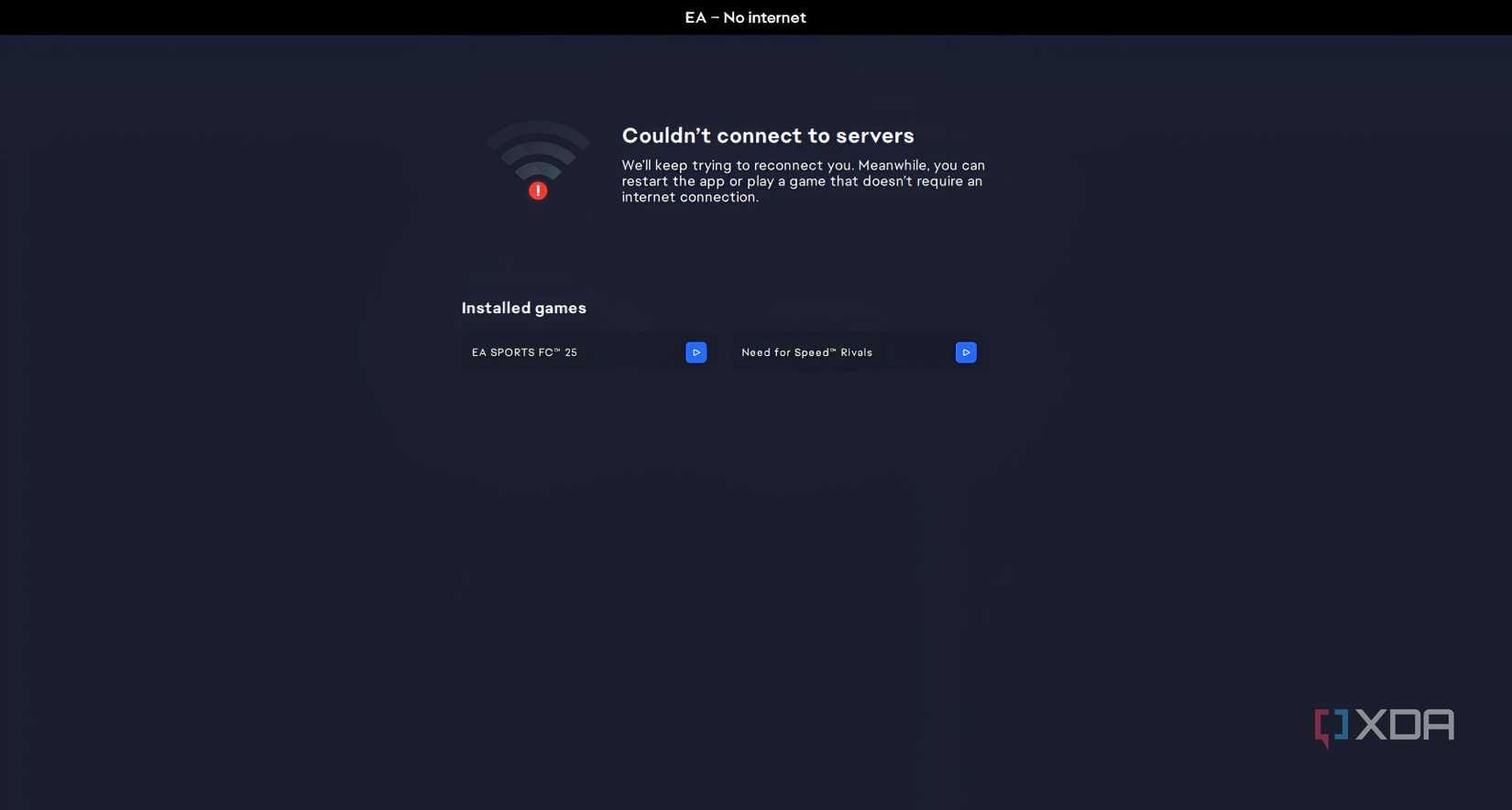No internet connection on the EA app.