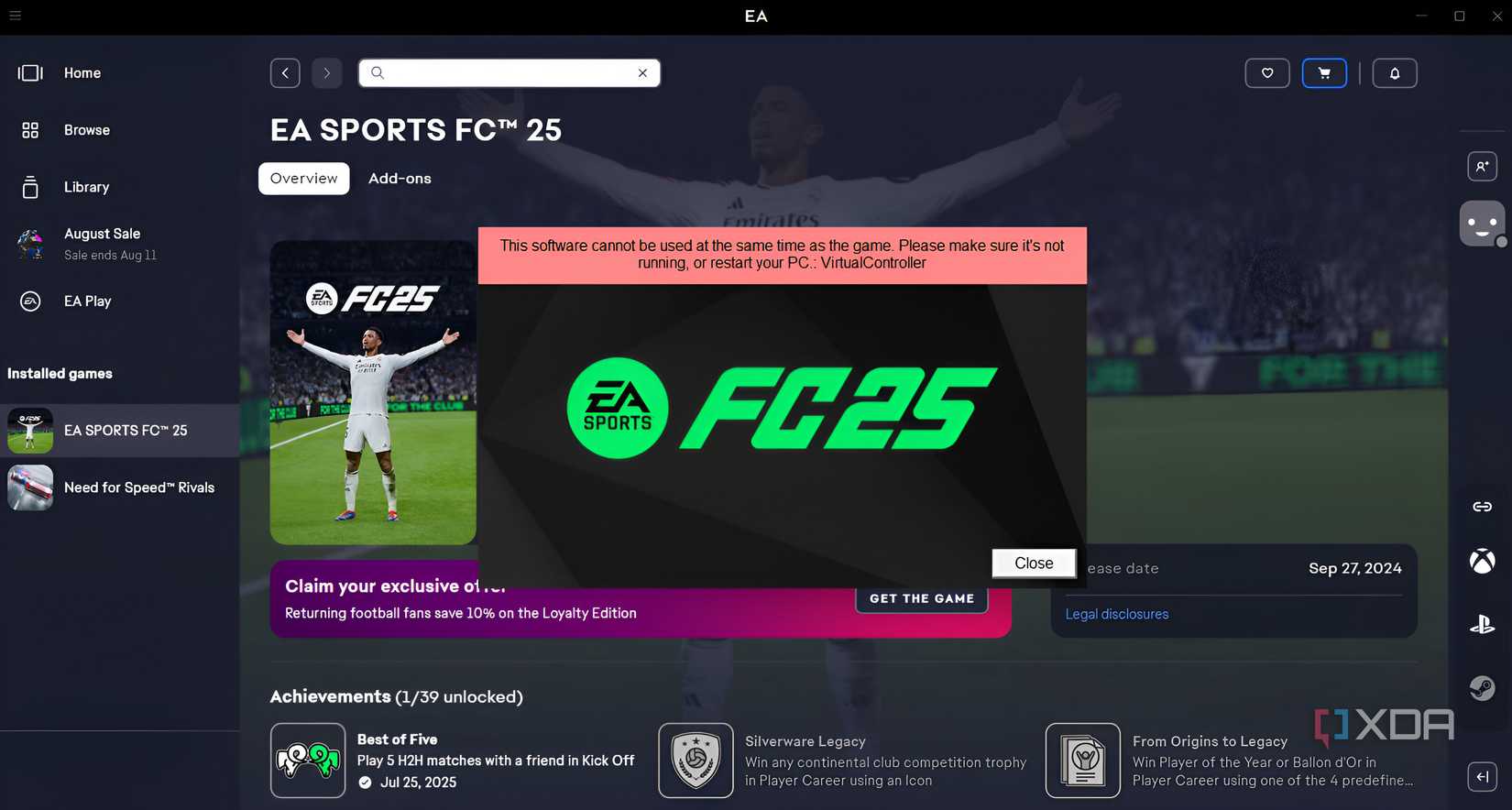 EA Sports FC 25 failing to launch over a Virtual Controller running on PC