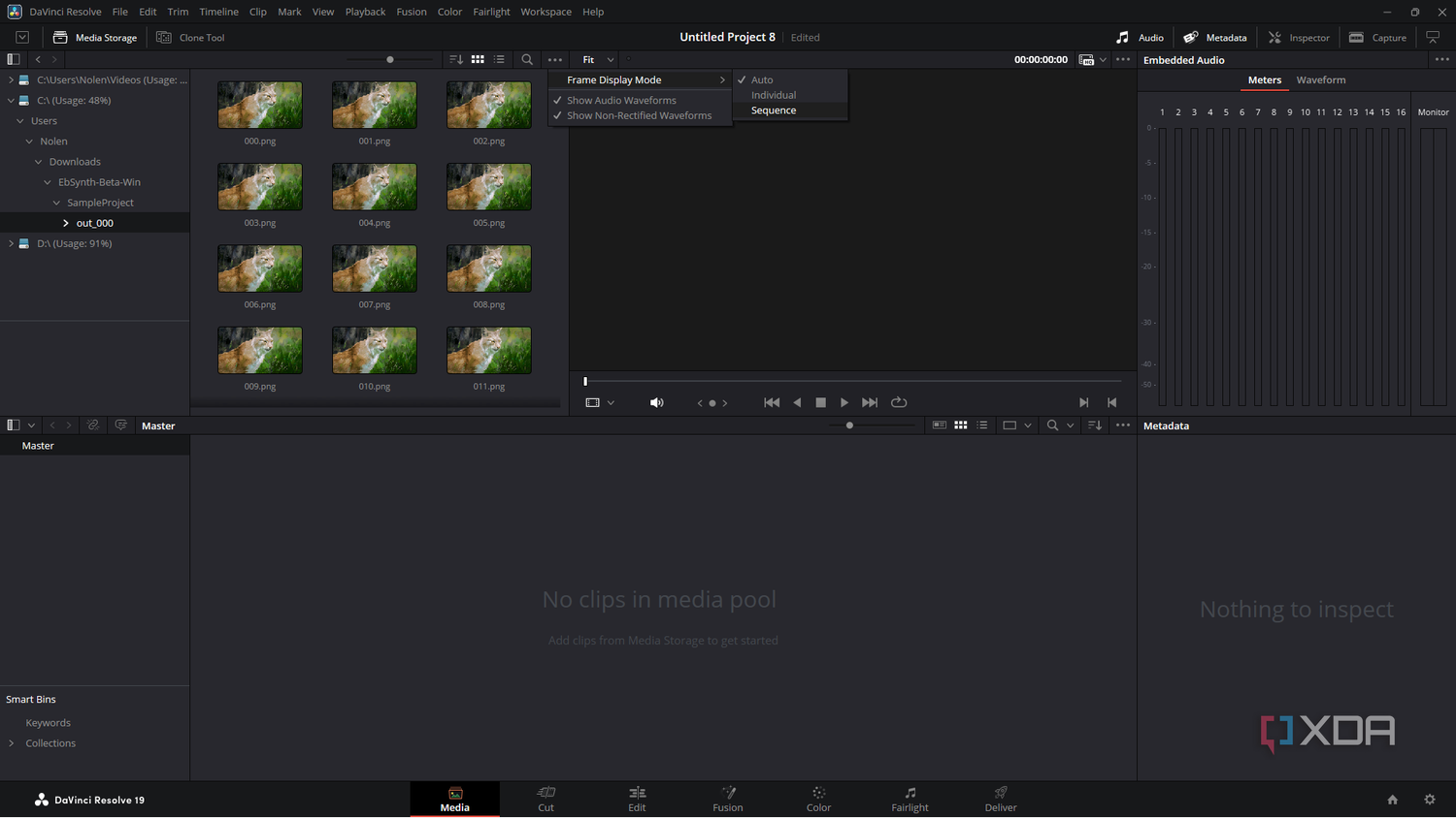 Ebsynth importing image sequence into DaVinci Resolve