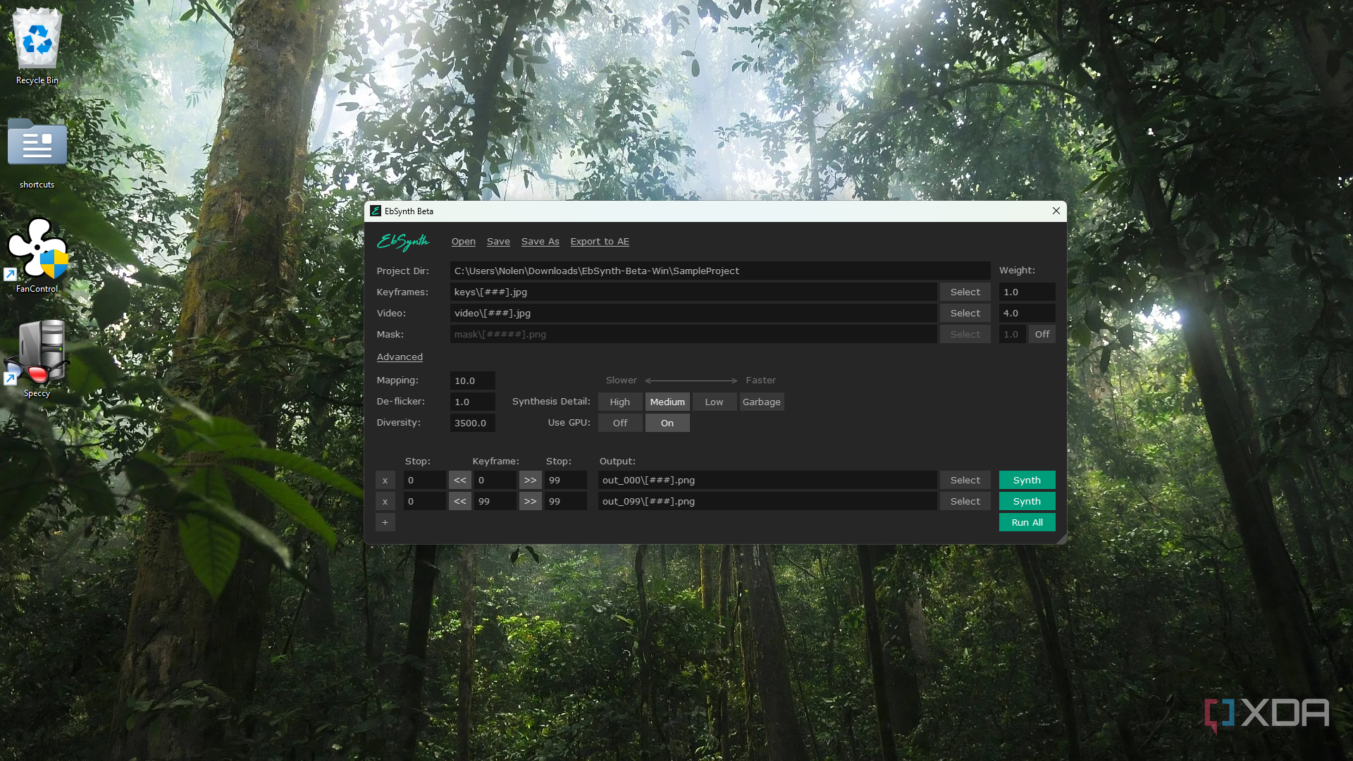 Ebsynth running keyframe output