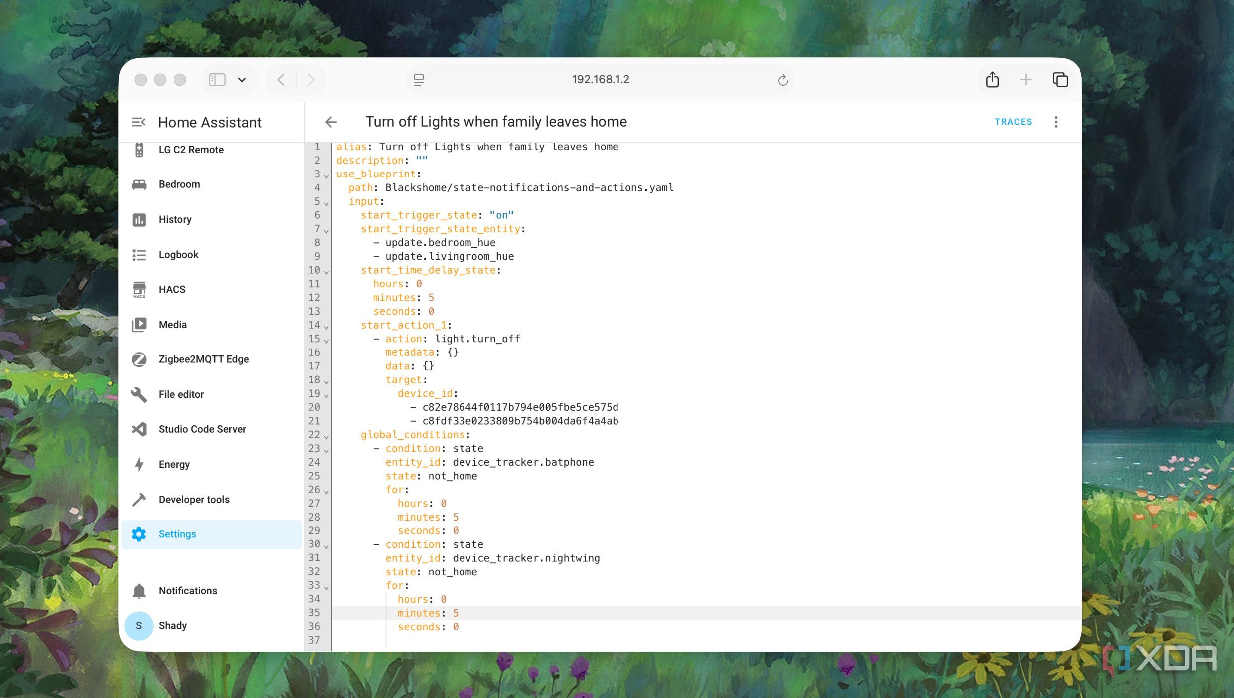 Editing turn off lights automation YAML