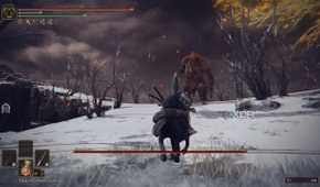 The Fire Giant boss fight in Elden Ring.