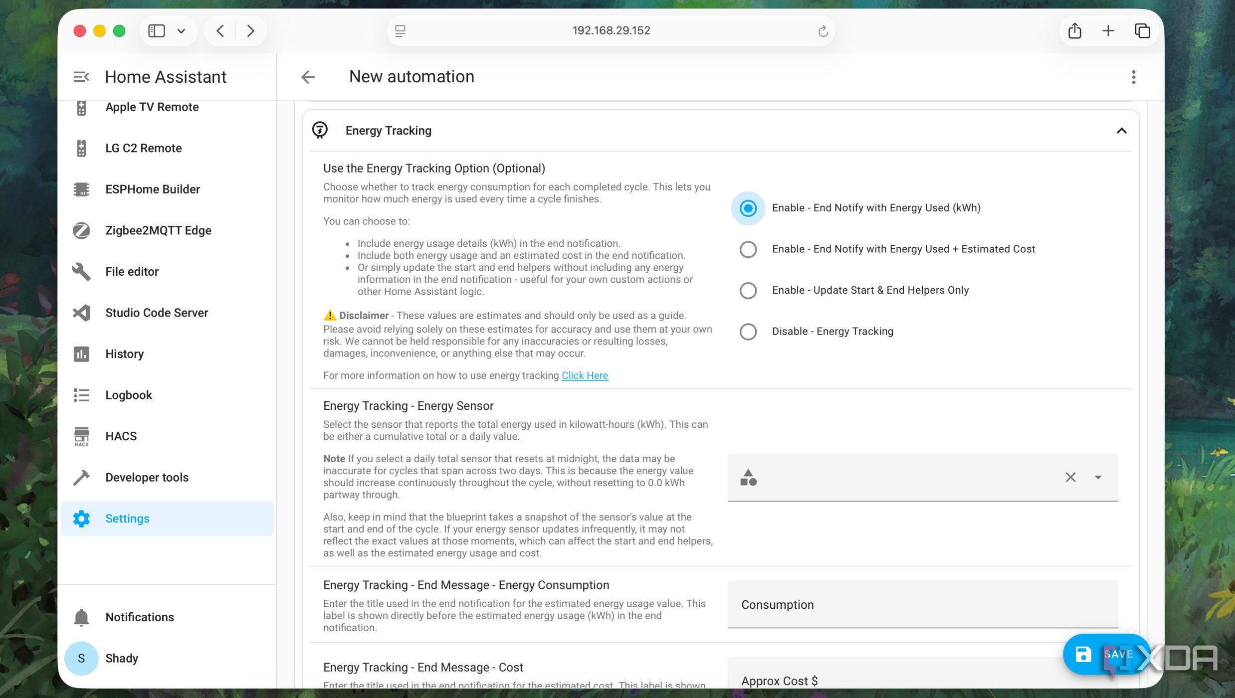 Energy tracking automation based on Blueprint