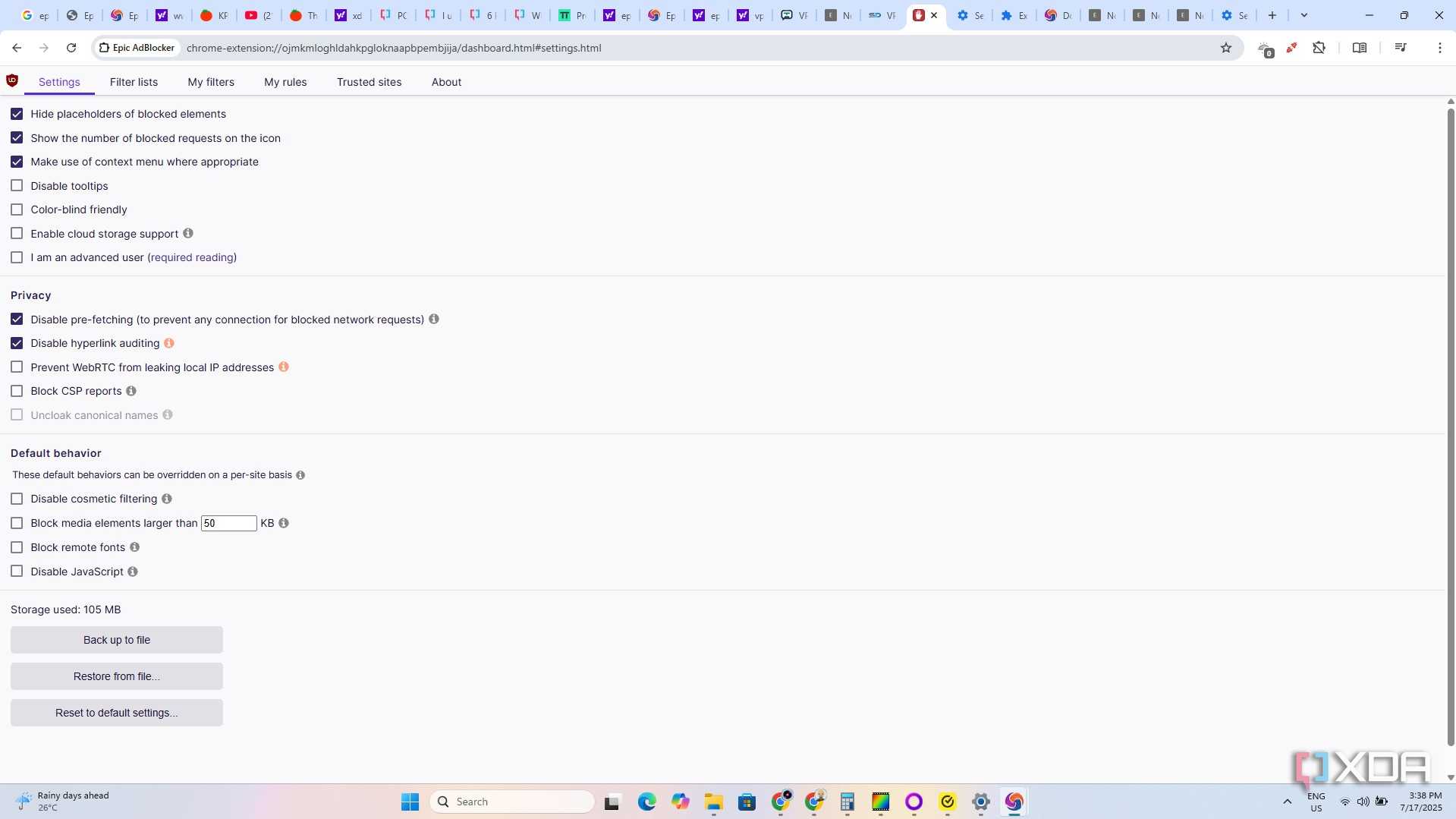 Epic Browser Ad blocker 5 Ublock settings