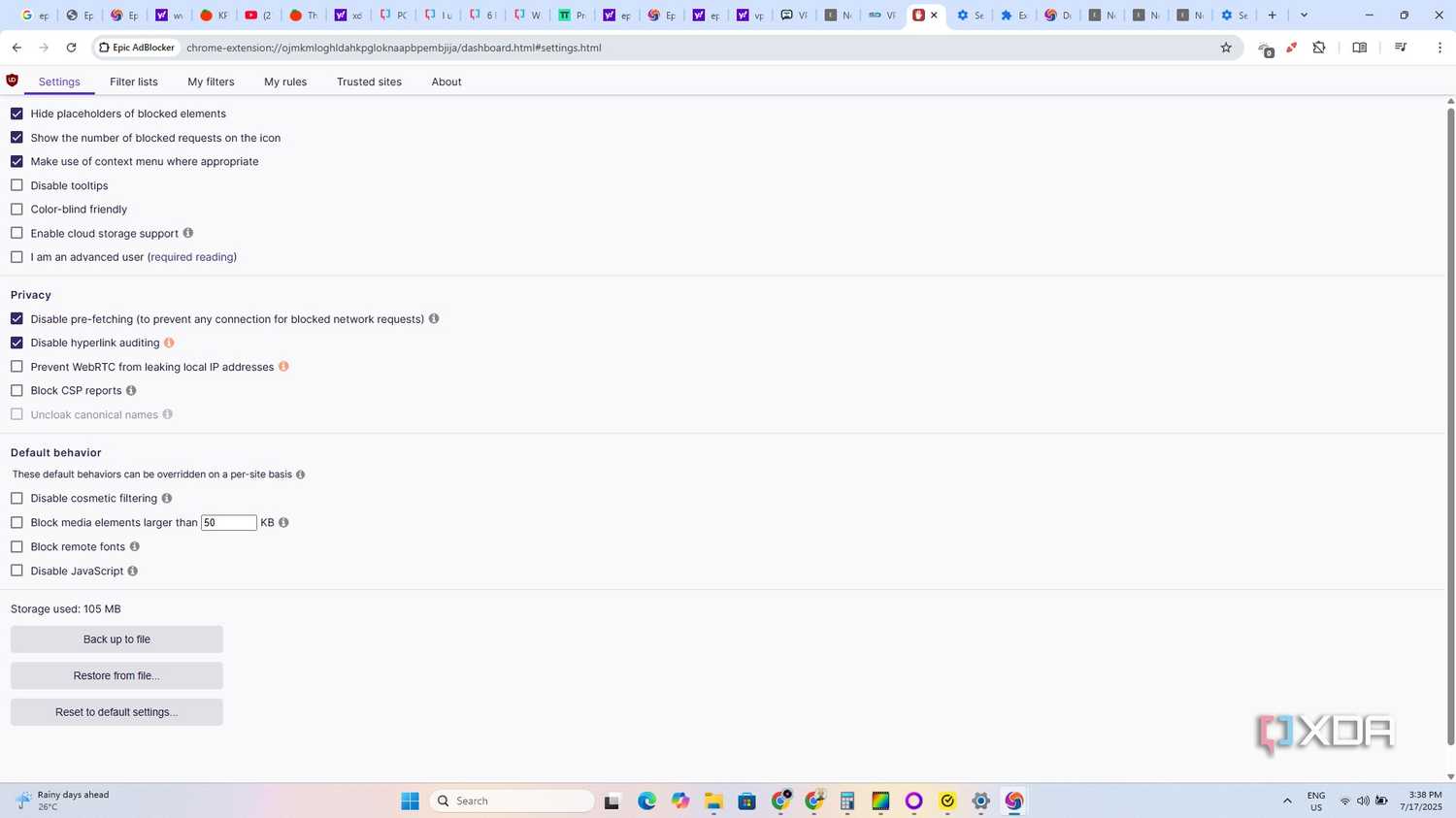 Epic Browser Ad blocker 5 Ublock settings