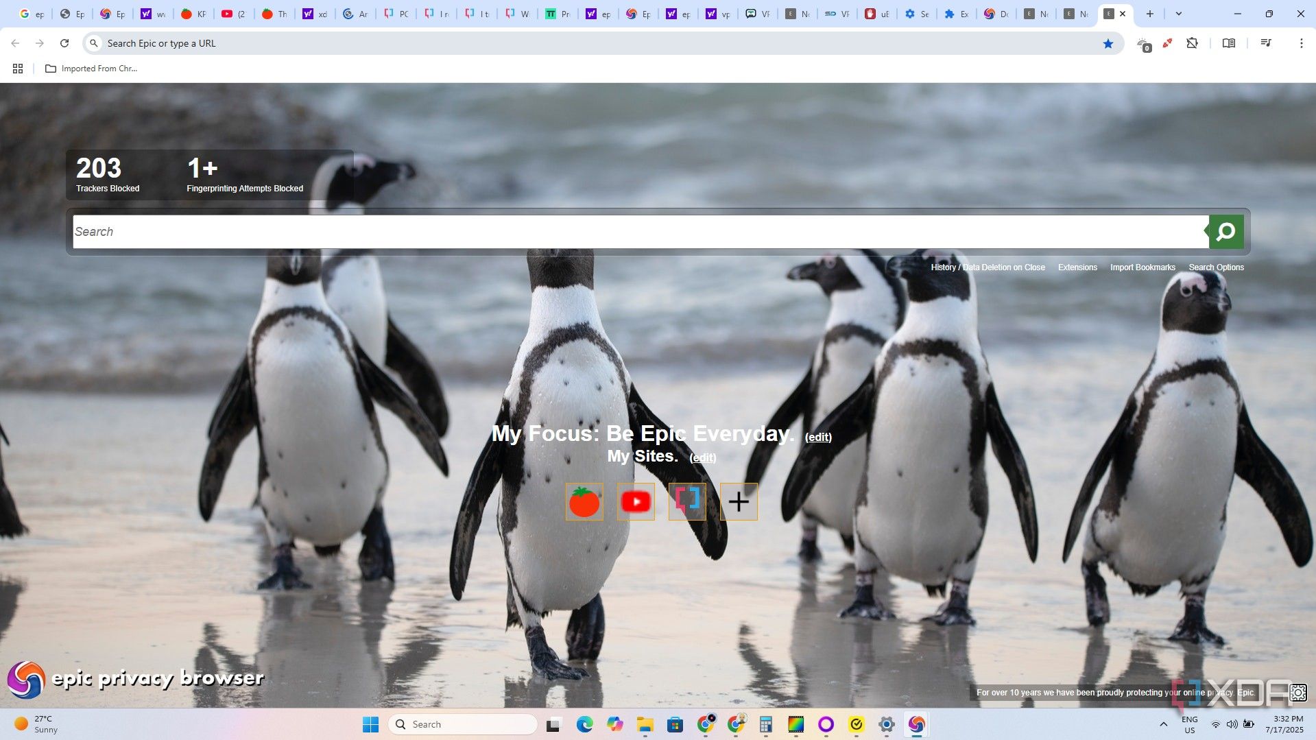 Epic Browser Security Settings 4 homescreen trackers blocked