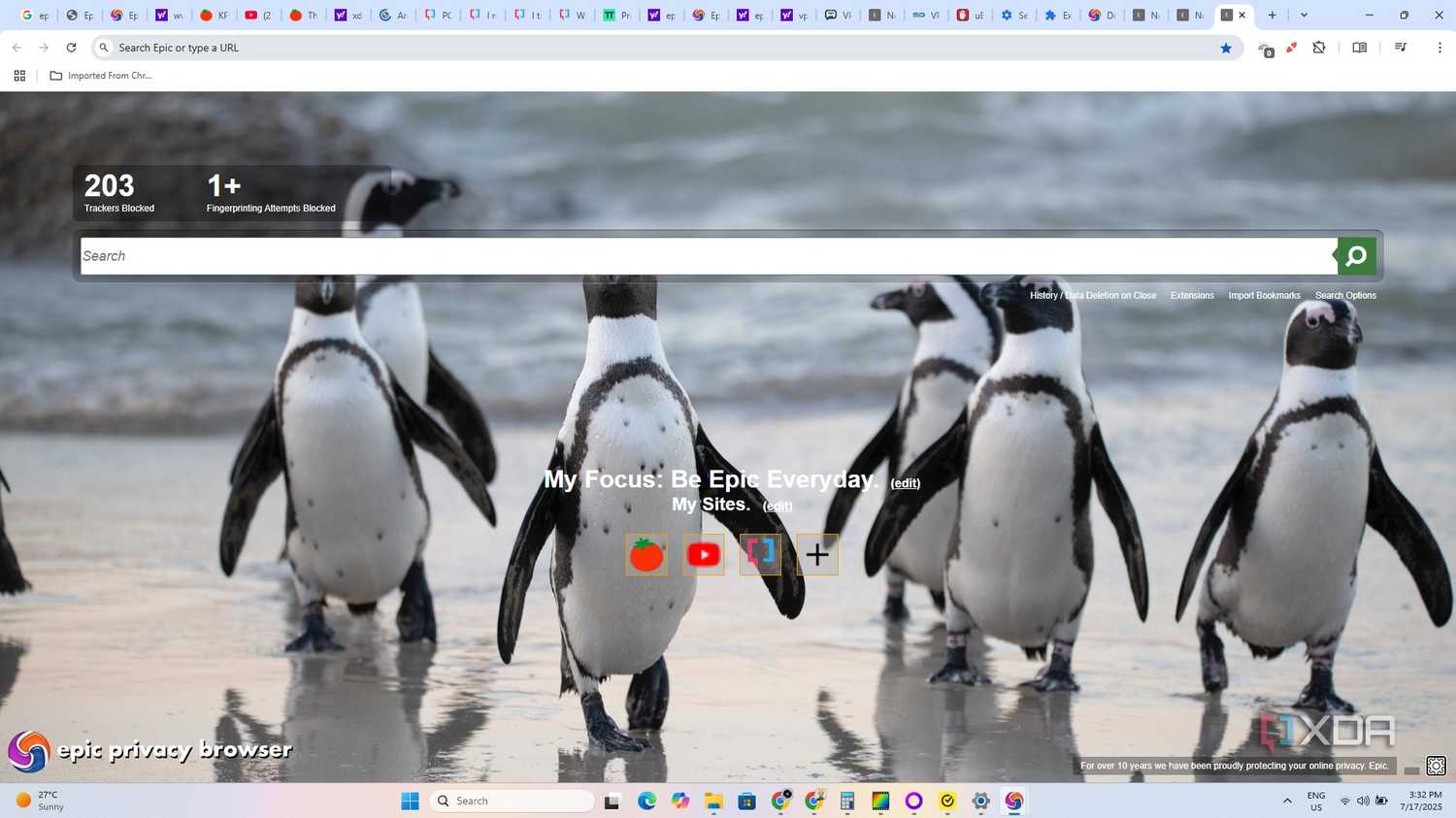Epic Browser Security Settings 4 homescreen trackers blocked