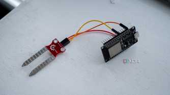 ESP32 connected to a soil sensor