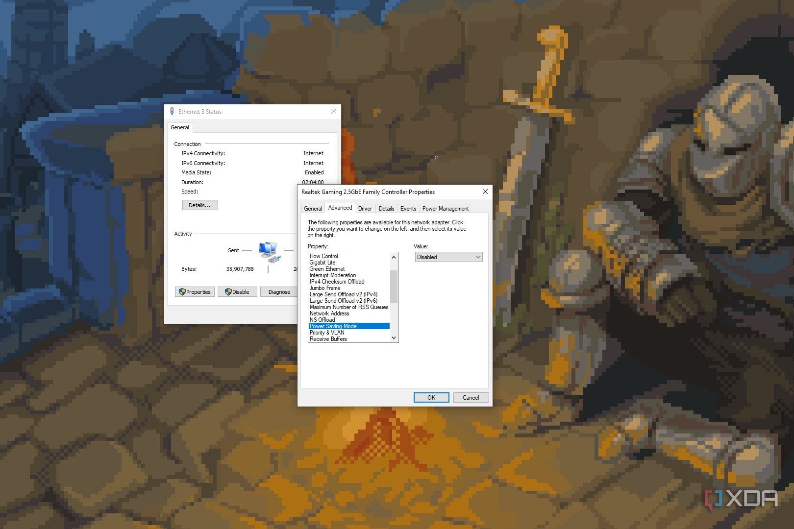Screenshot showing Ethernet adapter settings on Windows