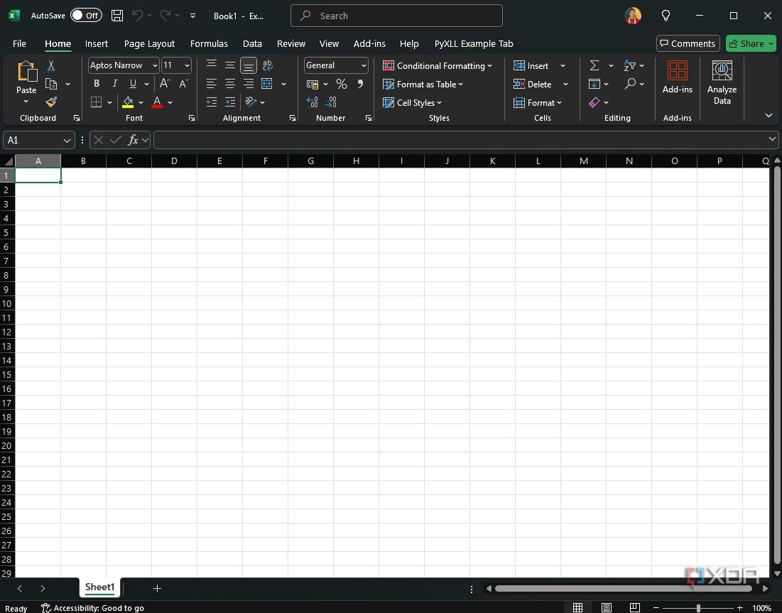 Excel home screen