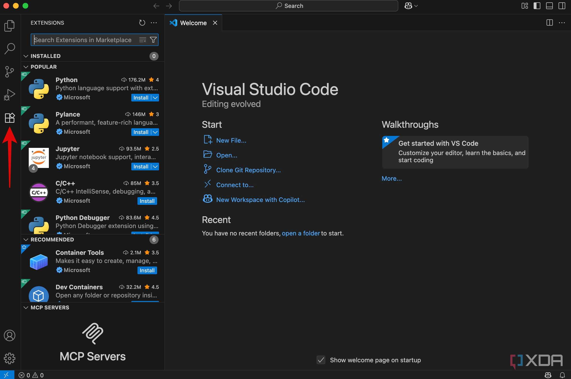 Extensions tab in VS Code