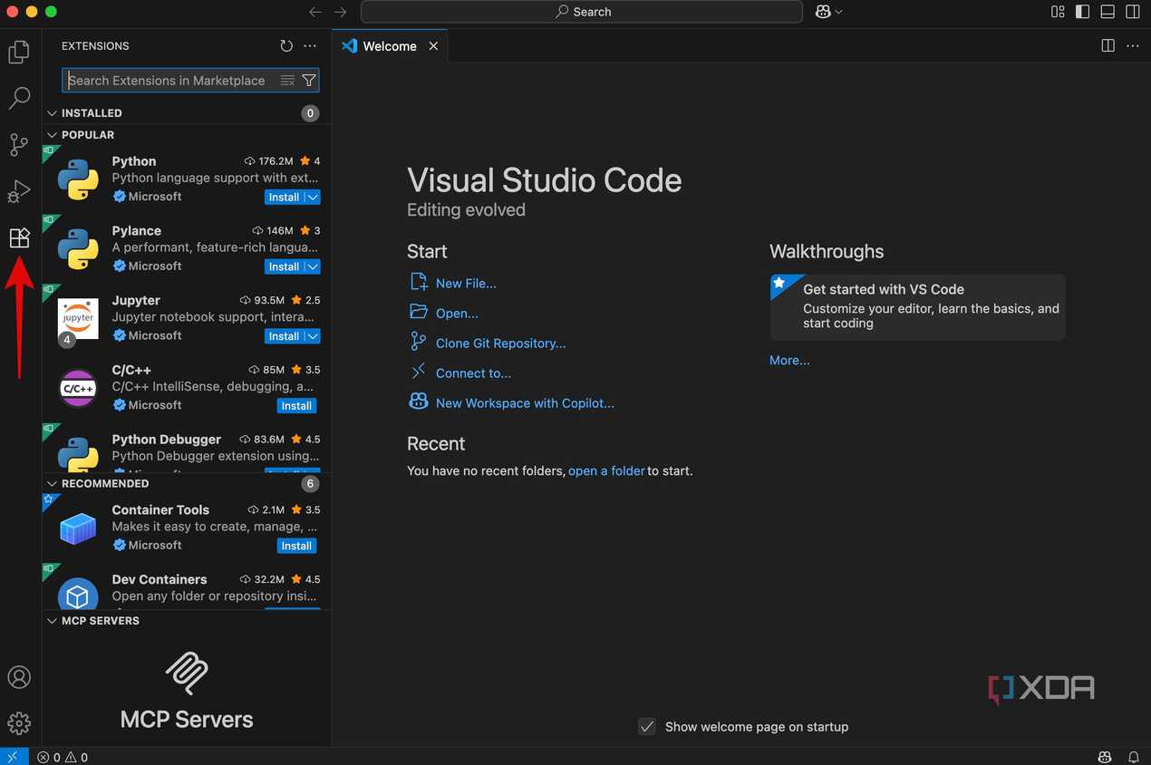 Extensions tab in VS Code