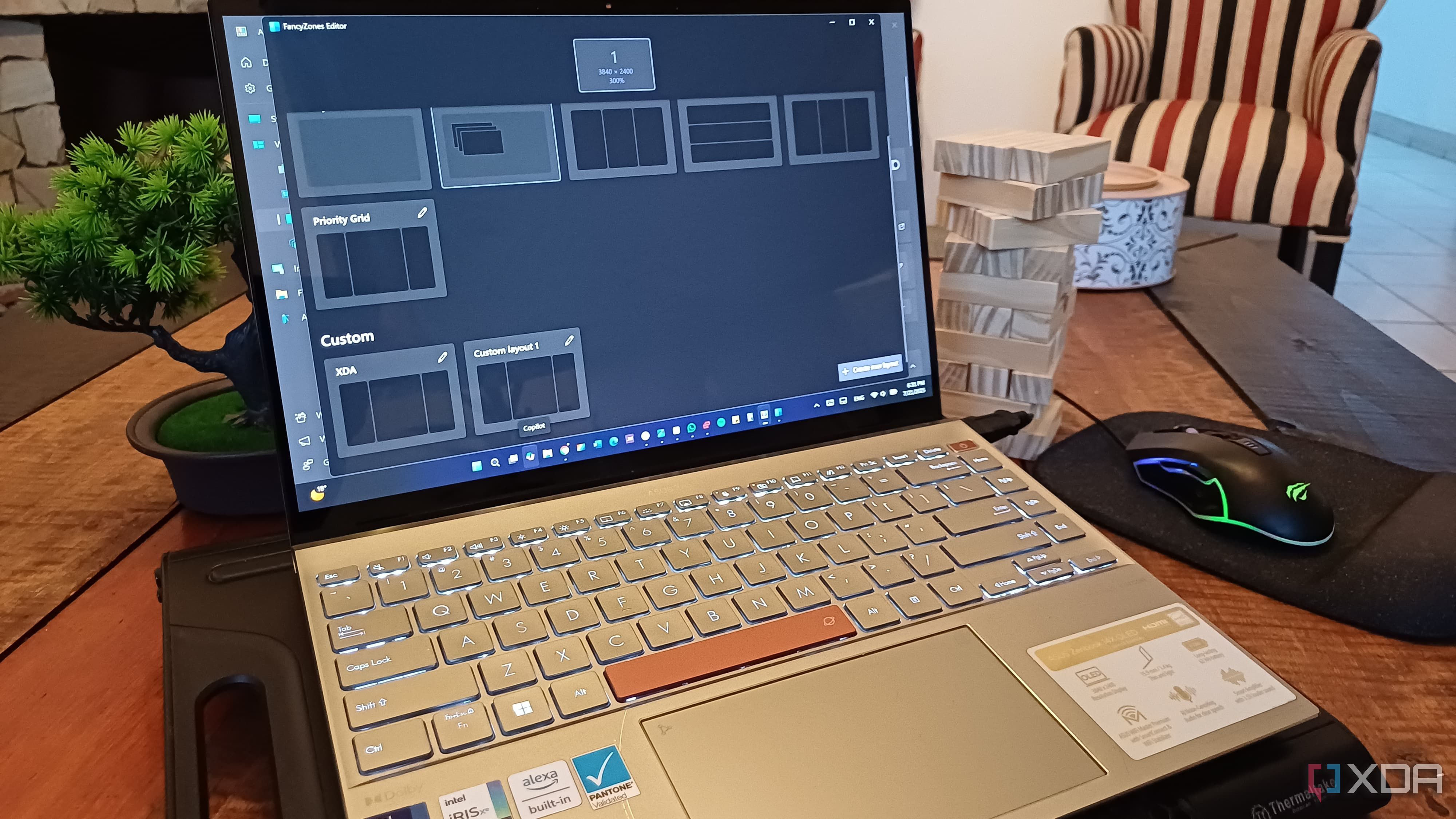 FancyZones on the display of an ASUS ZenBook on a table