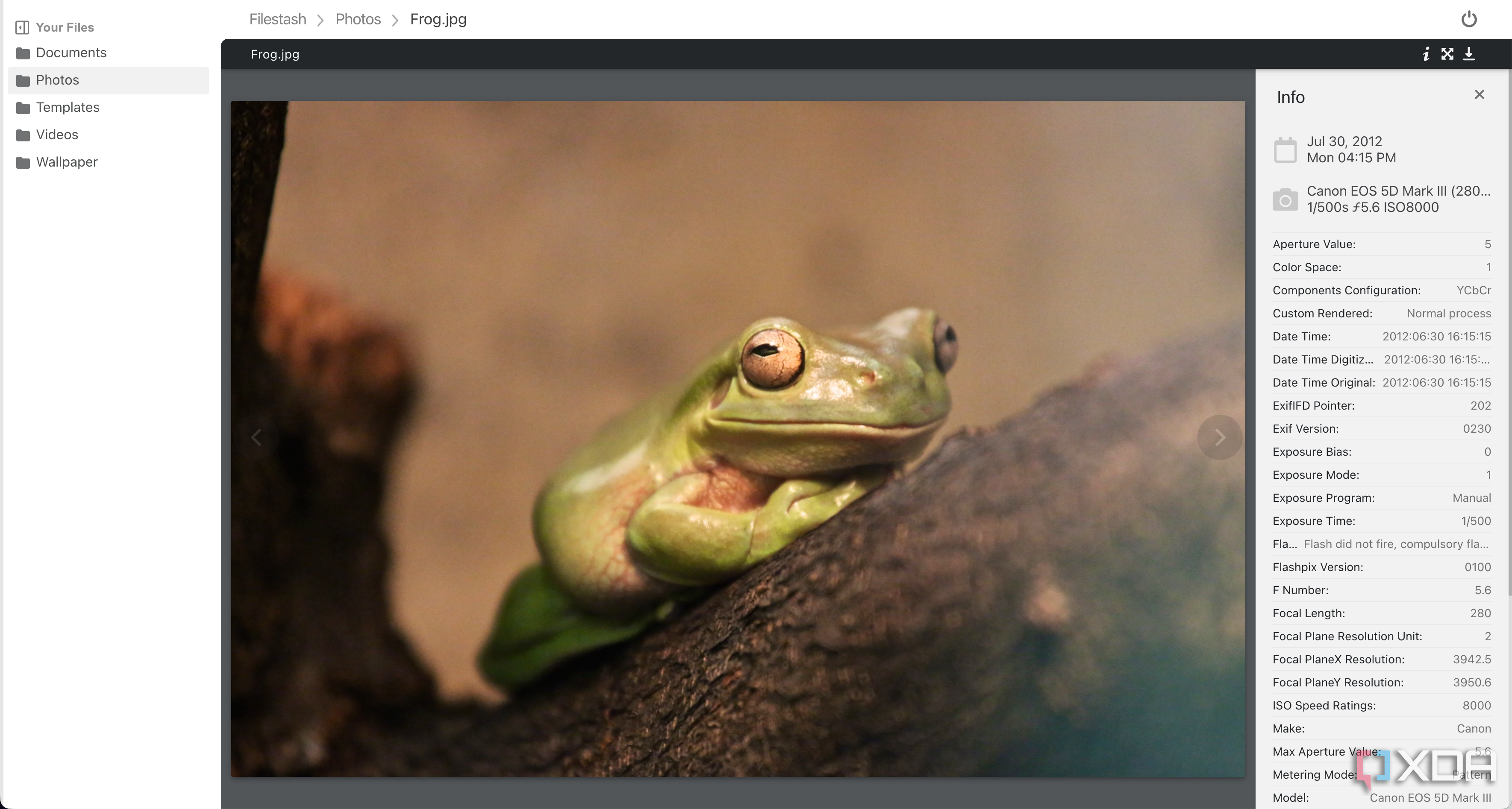 Filestash photos exif data