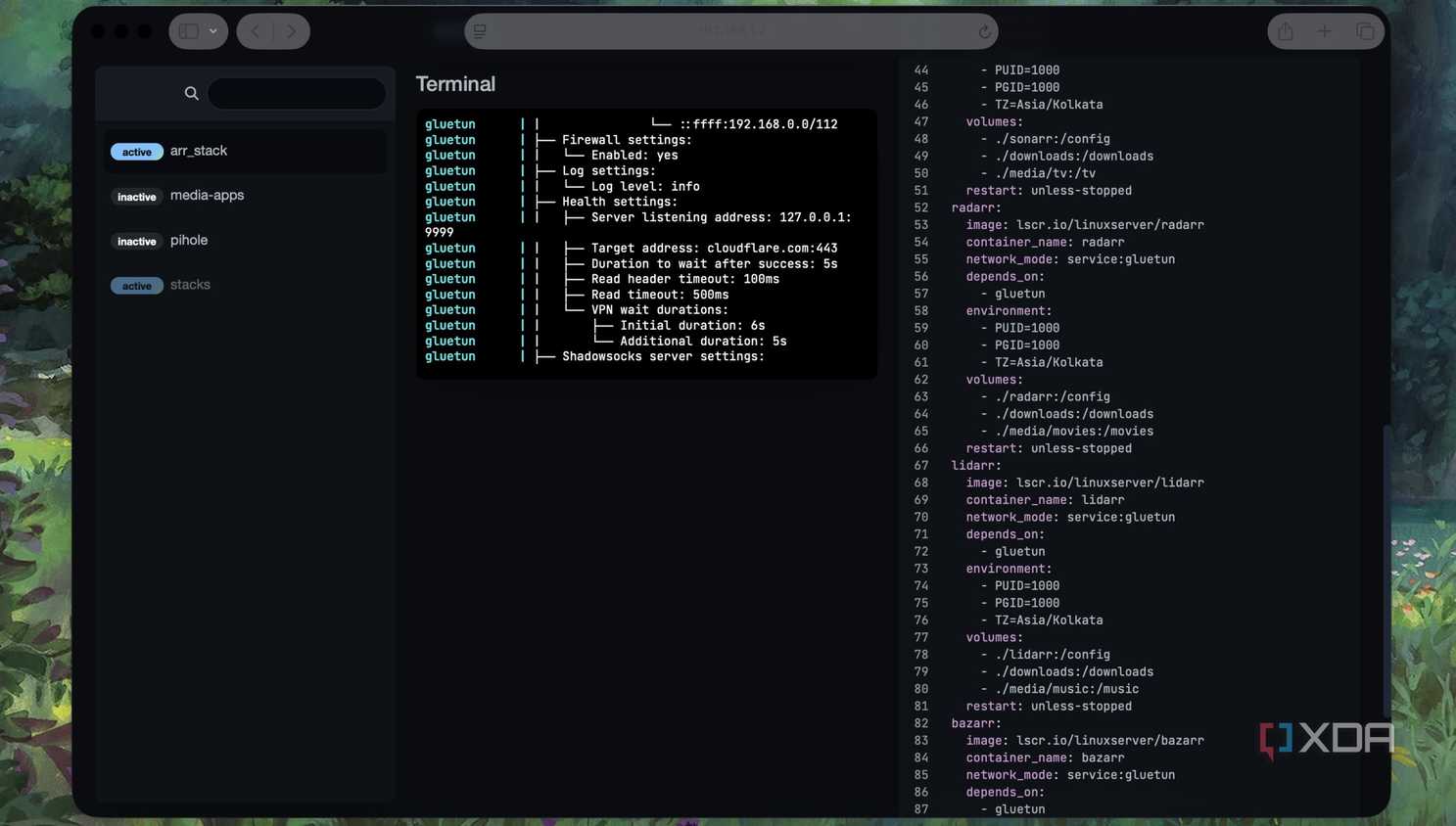Checking Gluetun logs inside Dockge