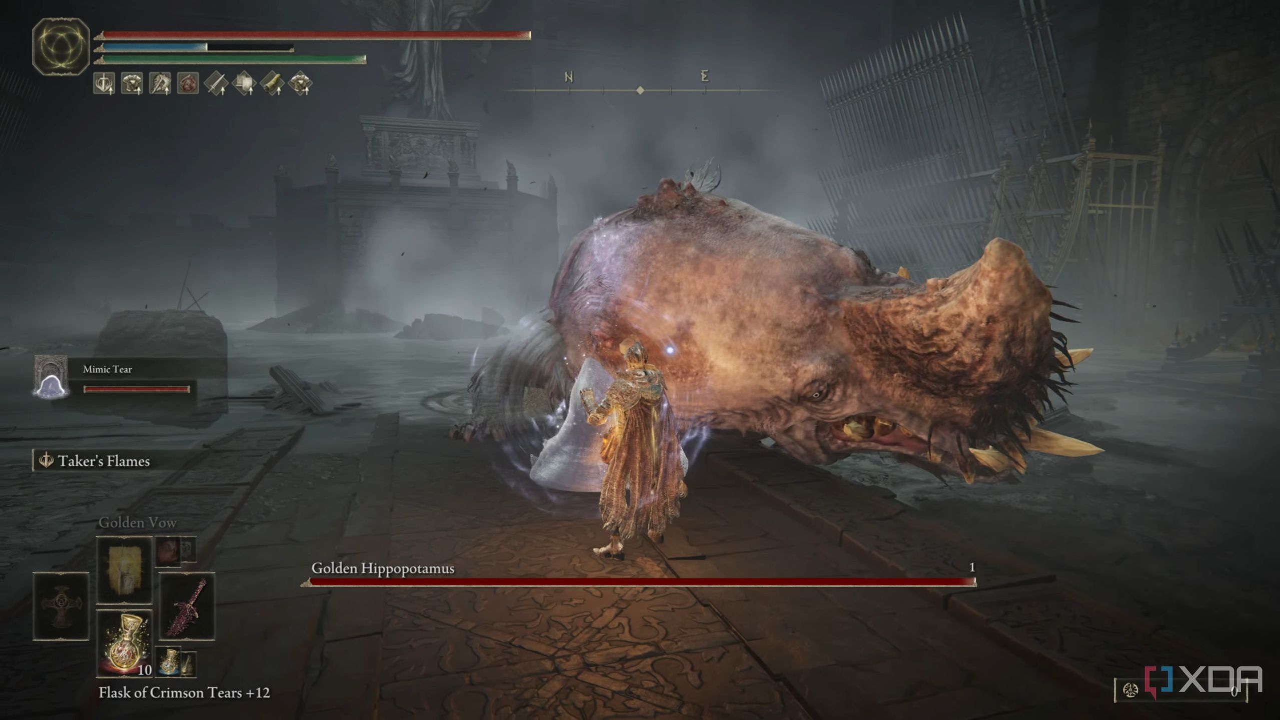 The golden hippo boss fight from Elden Ring: Shadow of the Erdtree.