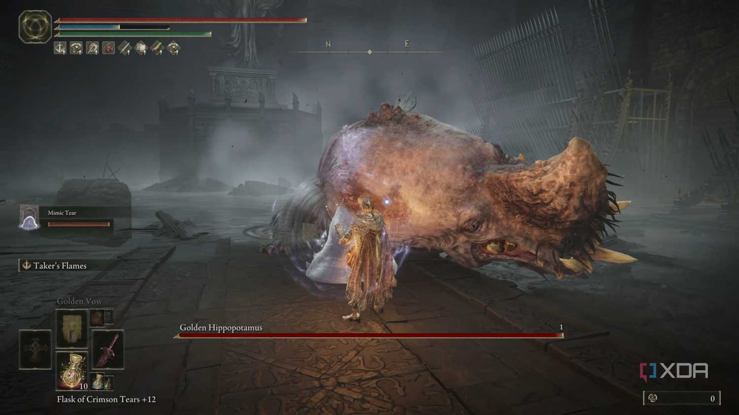 The golden hippo boss fight from Elden Ring: Shadow of the Erdtree.
